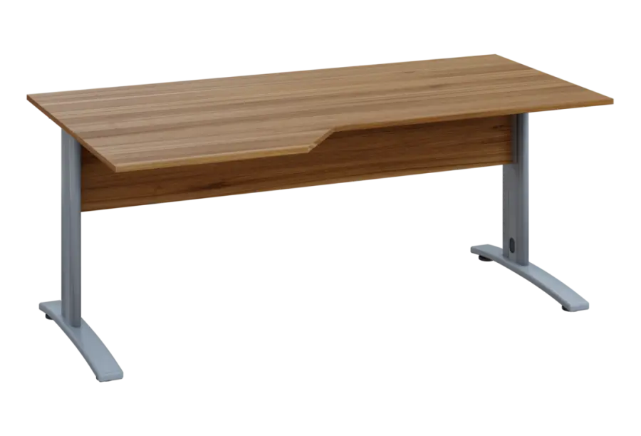 EZK 18 - 186 stůl kancelářský, rohový, levý, kovová podnož stříbrná, deska 18 mm, široký 1800 mm, ořech světlý